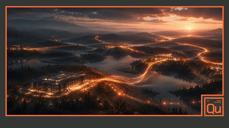 A network of glowing cables across a landscape